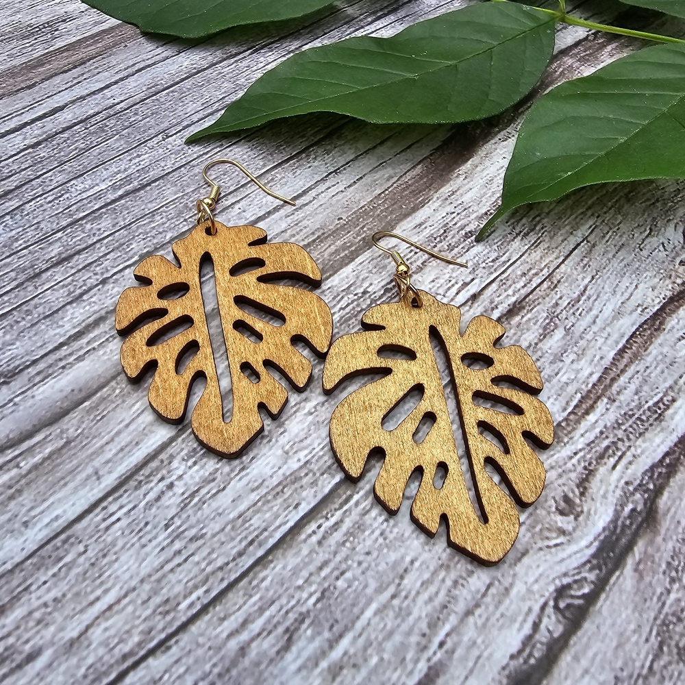 Earth Art Hand Crafted Artisan Leaf Earrings - Brown and Gold